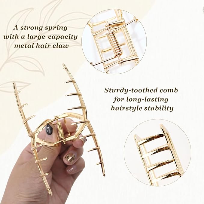 4 Pcs Large Metal Hair Claw Clips for Women, Non-slip Claw Clips with Strong Hold Jaw, Fashion Accessories for Thin Thick Long Curly Hair (Gold1)