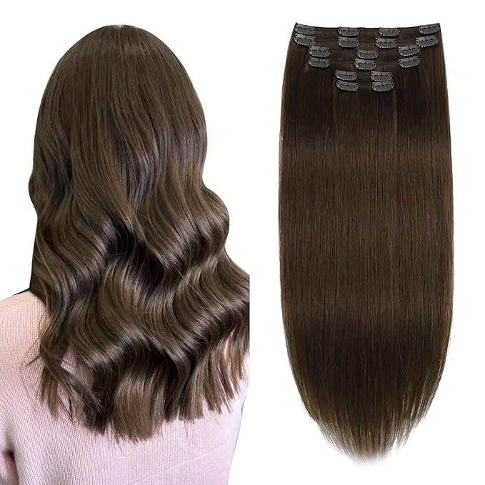 XDhair Clip in Hair Extensions Human Hair 120g 22 Inch 6pcs Medium Brown Real Hair Extensions Clip ins, Straight Real Human Hair Extensions for Women #4 22 Inch