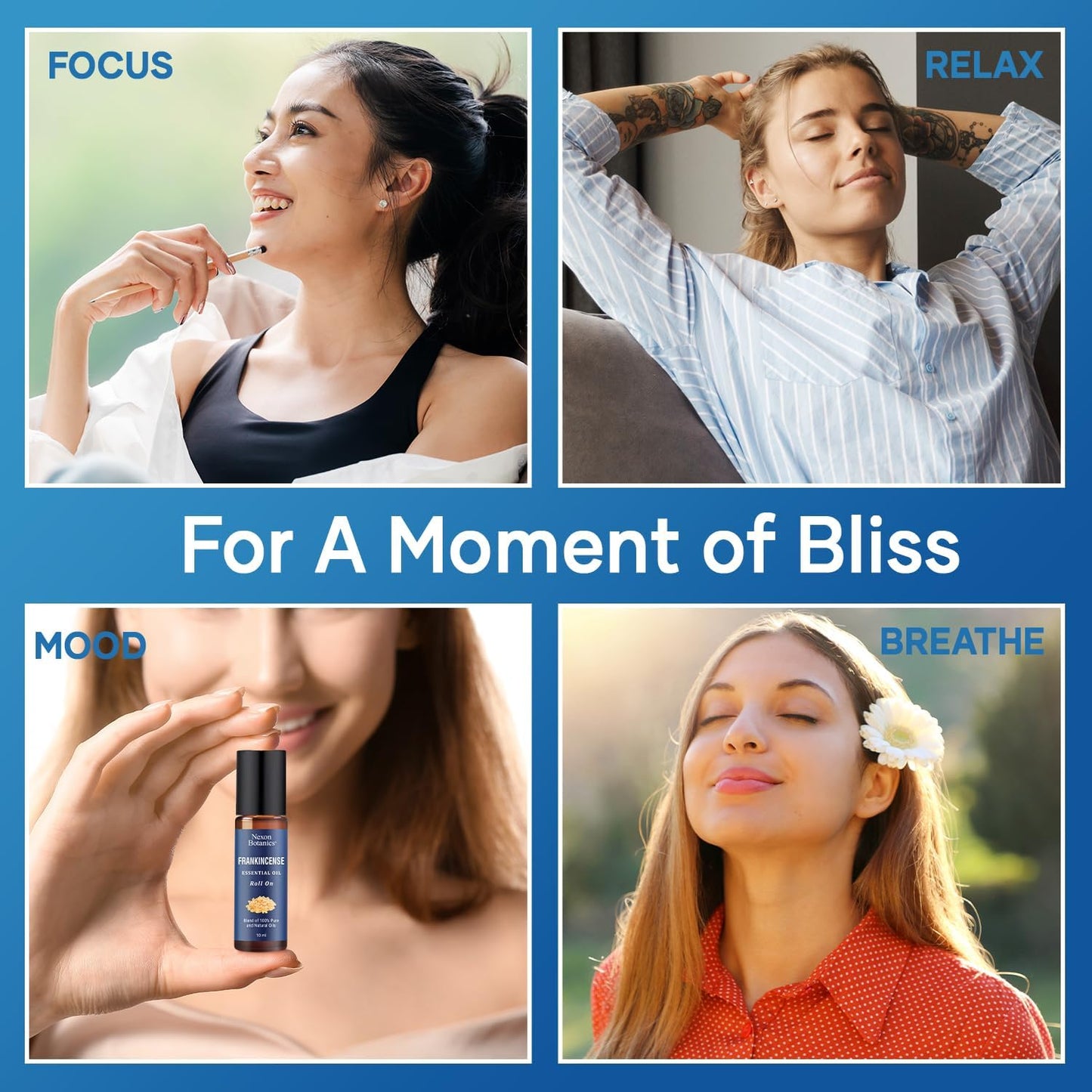 Frankincense Essential Oil Roll-On 10 ml - Pure, Natural Oil with Grapeseed for Aromatherapy & Skin Care - Nexon Botanics