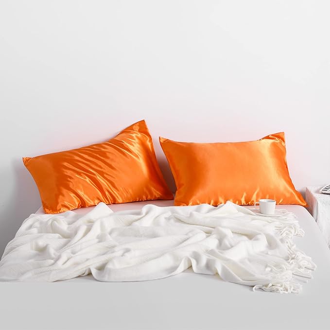 NTBAY 2 Pack Satin Queen Pillowcases for Hair and Skin, Luxurious and Silky Pillow Cases with Envelope Closure, 20x30 Inches, Orange
