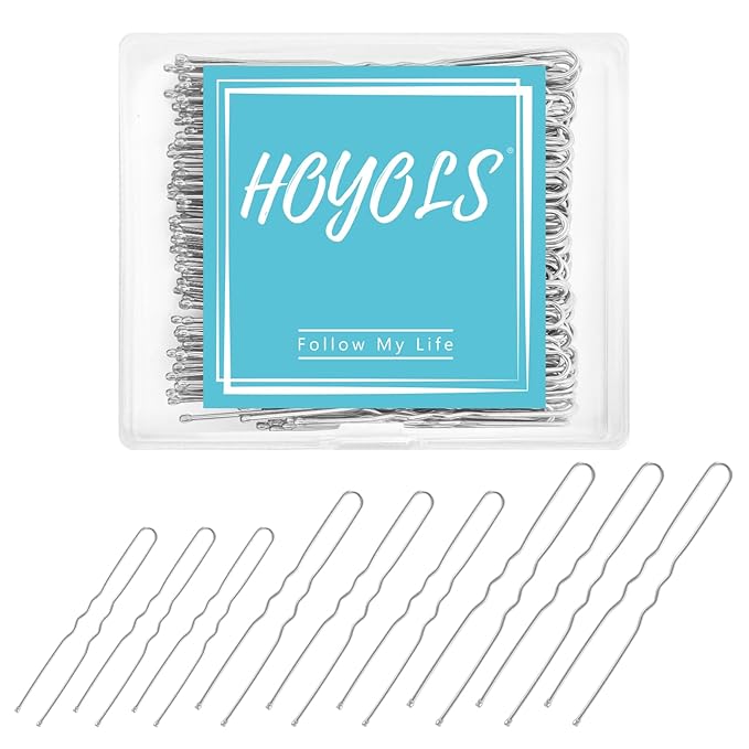 Hoyols U Shaped Hair Pins, Assorted Size Hair Bobby Pins, Metal Curved Curly Bun Clips Crimped Design with Ball Tips for Women Girls Grips Hairstyle, 150 Count Bulk Pack (Silver)