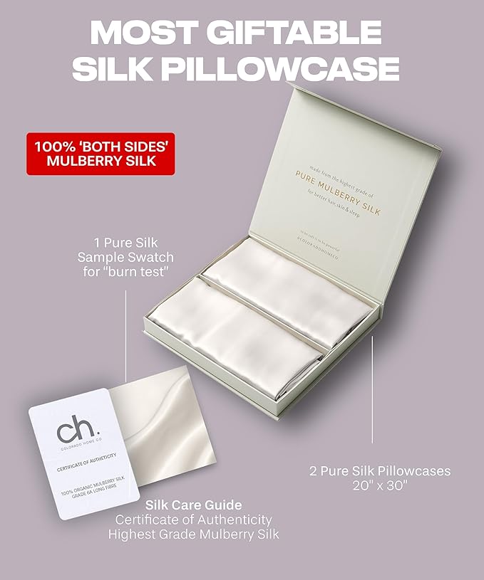 SUNDAYSILKS™ Premium Silk Pillow Cases | 100% Mulberry Silk Pillowcase with Zipper, All Sides Real 22 Momme Grade 6A Silk, Standard Queen, King Size [Off White]