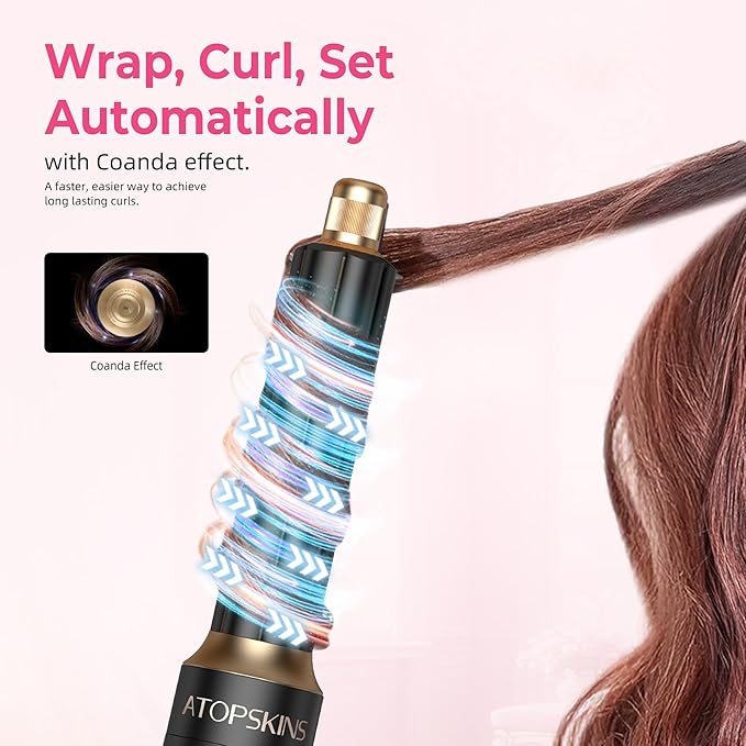 6 in 1 Hair Dryer Brush, Detachable Air Styler, 3 Heat Settings Blow Dryer Brush Frizz-Free Volumizing, Straightening, Curling ALCI Safety Plug for Travel & Home Styling (Pink-Black)