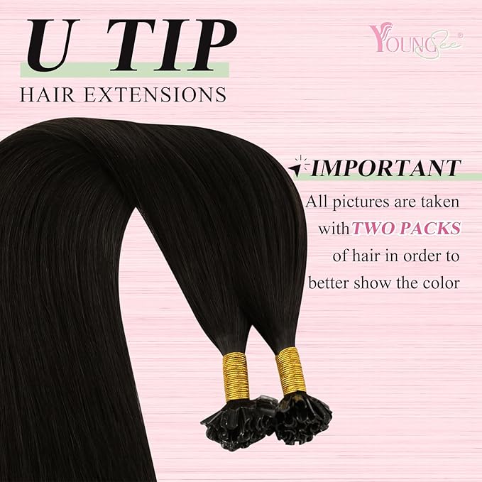 YoungSee U Tip Hair Extensions Human Hair Brown 16 Inch Darkest Brown K Tip Hair Extensions Real Human Hair 50s/50g