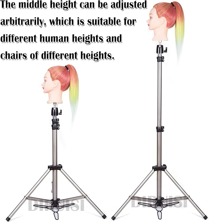 Reinforced Wig Stand Tripod Mannequin Head Stand Adjustable Wig Head Stand Holder for Cosmetology Hairdressing Training with Carrying Bag (Silver)