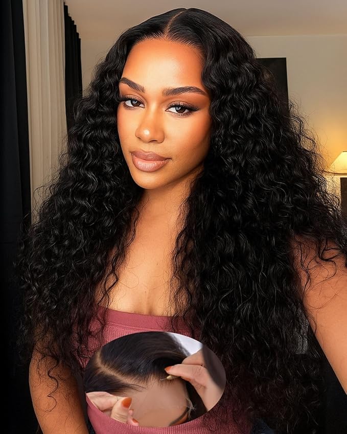 9x6 SKINLIKE Real HD Lace Closure Wig, Water Wave 180% Density 0.10mm Ultra-thin Swiss Lace Pre-plucked Bleached Small Knots With Baby Hair Glueless Wigs Human Hair Wigs 22 Inch