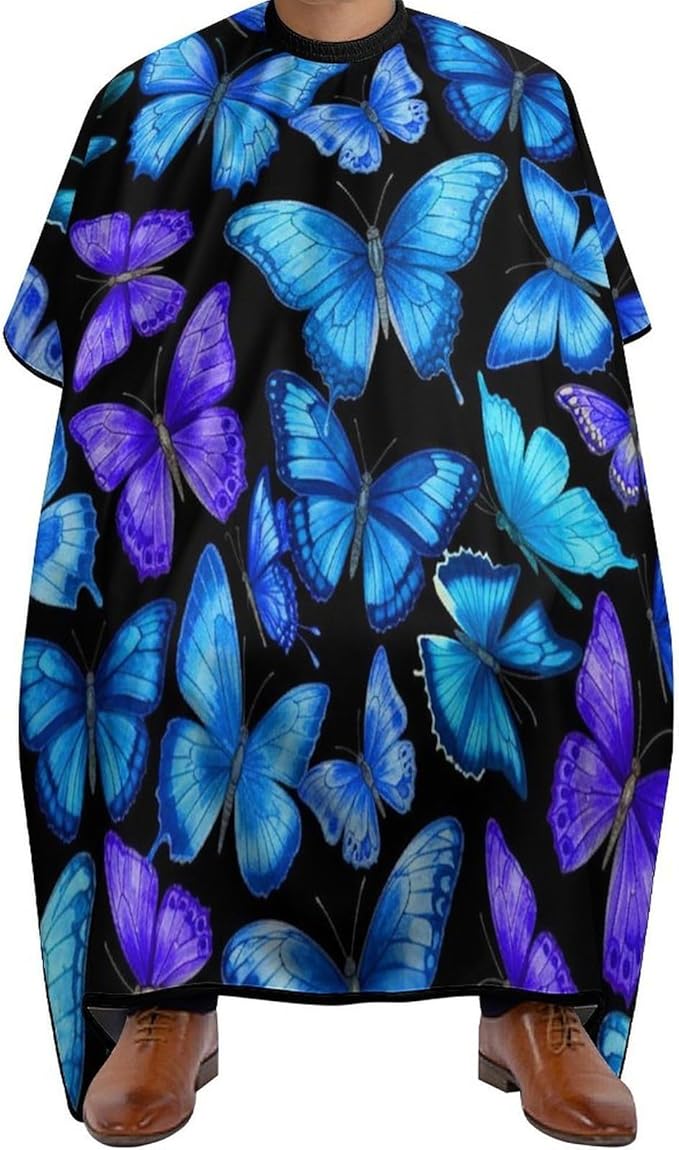 Extra Long Haircut Barber Cape Cover, Hairdressing Apron Blue Butterflies Hairdressing Gown Cover for Hair Cutting