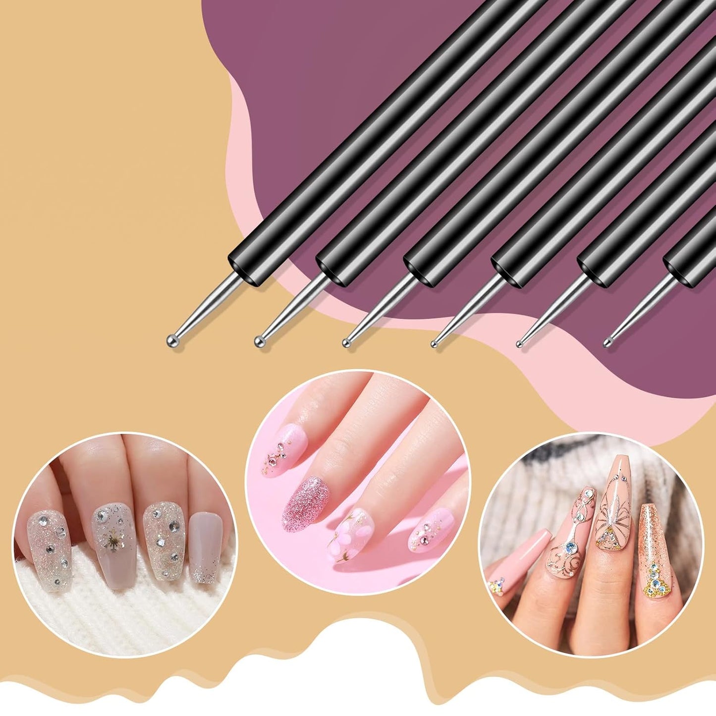 Artdone Nail Dotting Tools 6PCS Double-ended Nail Art Brushes Kit Nail Art Gel Polish Liner Brushes Design Pen For Nail Drawing And Nail Paint Brushes Small Detail Brushes