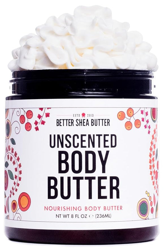 Unscented Body Butter for Dry Skin | with Raw Shea Butter and Jojoba Oil | Deep Moisturizer Safe for Sensitive Skin, Non Greasy, Fragrance Free | 8 oz