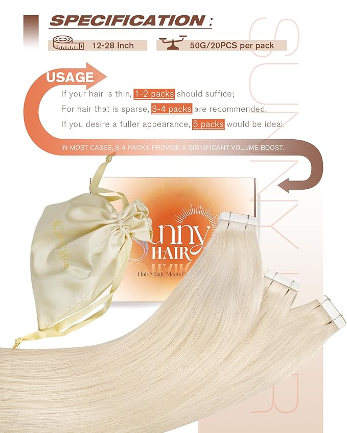 Sunny Hair Blonde Tape in Hair Extensions Human Hair, 28 inch Long Tape in Extensions Remy Tape ins Human Hair Extensions for Women 50g 20Pcs