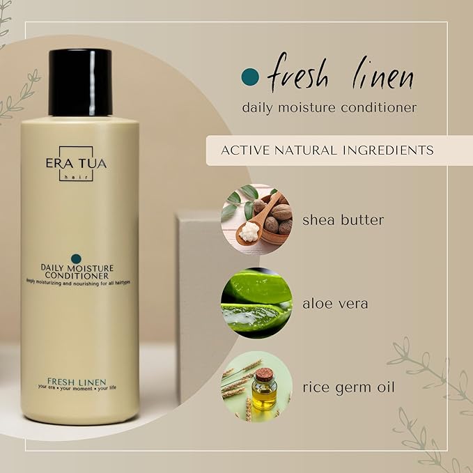Fresh Linen Conditioner | Dutch Made & Formulated | Moisturizing & Repairing Conditioner for Dry, Damaged Hair | Uplifting Bergamot, Jasmine, argan oil & Rose Scent | 200 ml