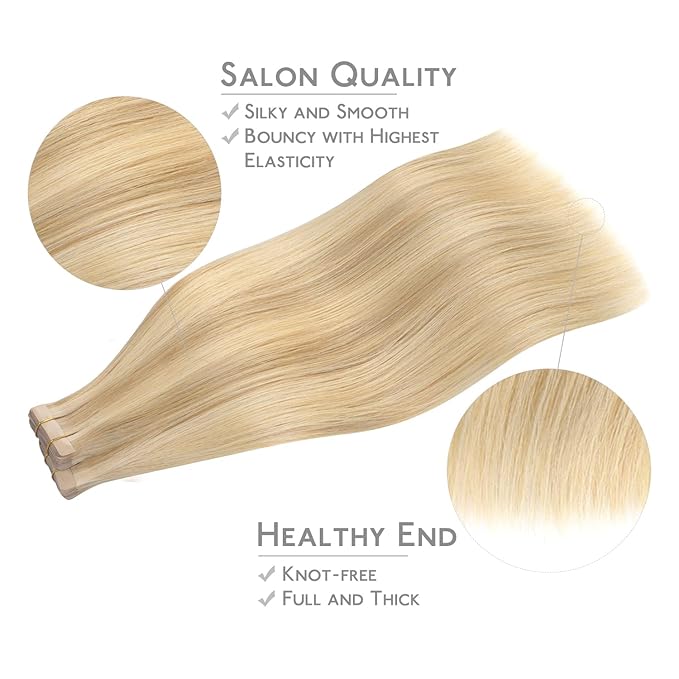 WENNALIFE Tape in Hair Extensions Human Hair, 40pcs 120g 26 inch Light Blonde Highlighted Golden Blonde Hair Extensions Real Human Hair Straight Tape in Extensions Invisible Human Hair Extensions