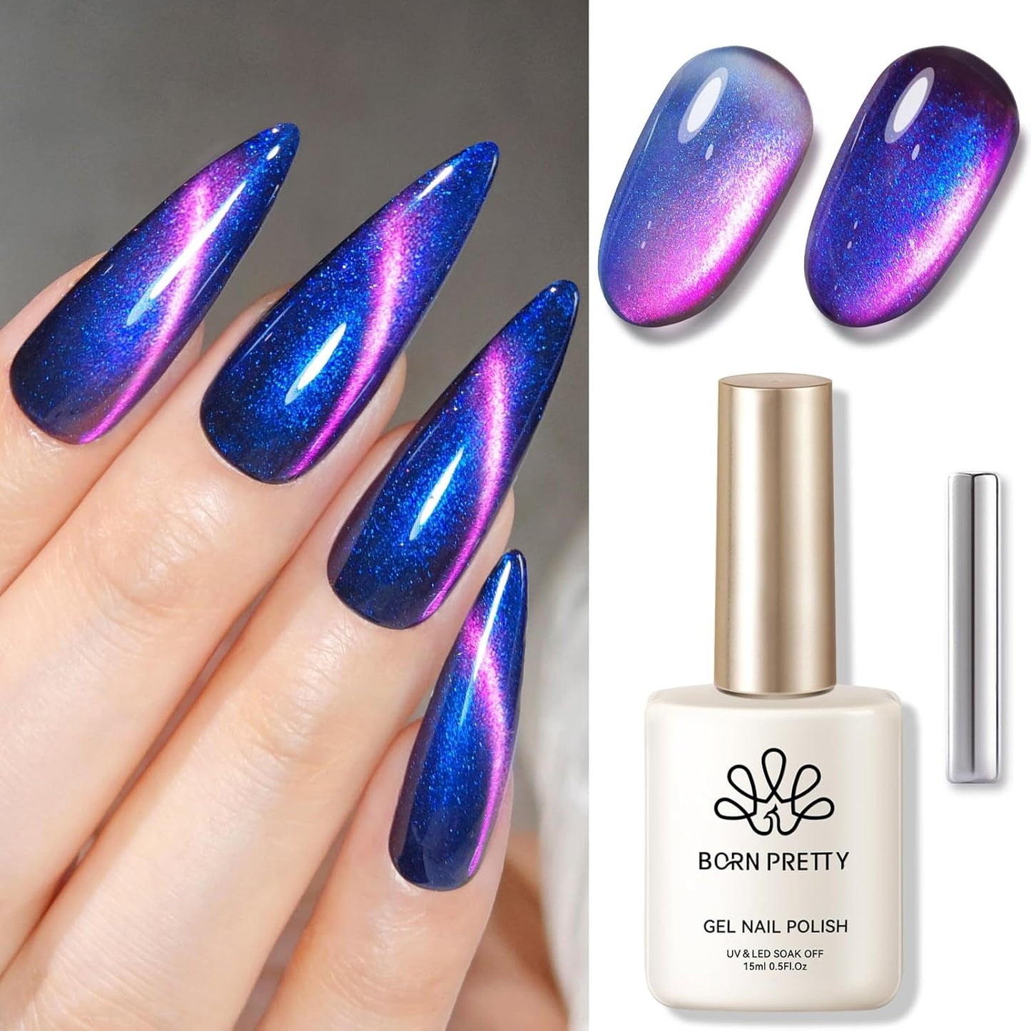 BORN PRETTY Cat Magnetic Eye Gel Nail Polish,Firefly Magnetic Gel Polish Blueberry Cat Magnetic Eye Gel Manicure Nail Art DIY 15ml