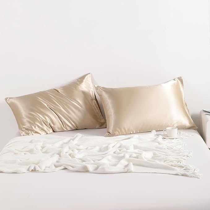 NTBAY 2 Pack Satin Standard Pillowcases for Hair and Skin, Luxurious and Silky Pillow Cases with Envelope Closure, 20x26 Inches, Taupe
