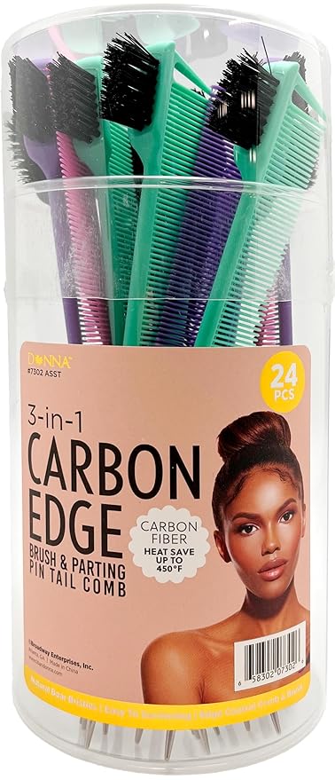 Donna Professional Essential Carbon Parting Pin Tail Comb – Heat Resistant & Anti-Static Combs with Metal Pin Tail for Braids, Twists & Natural Hair Sectioning (3 IN 1)