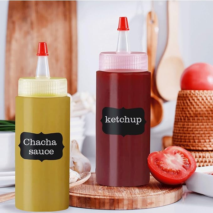 Squeeze Bottle, Shekure 30Pcs 4 Oz Premium Food Grade Plastic Bottles with Squeeze Top Caps Include 2 Labels and 1 Pen for Icing Cookie Decorating Sauces Condiments Arts Crafts BPA Free