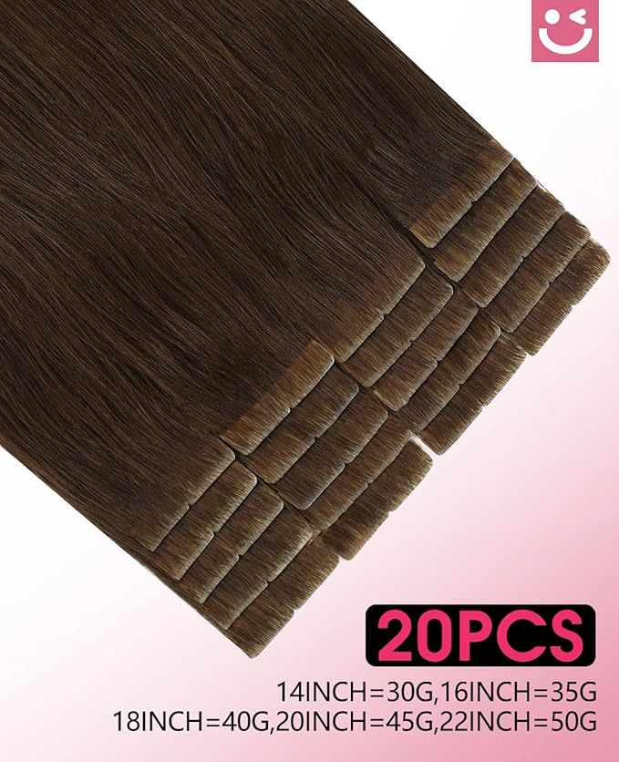 Youngsmile Insert Tape in Hair Extensions Injection Human Hair Extensions #4 Chocolate Brown Invisi Edge Tape ins Remy Human Hair 22 Inch Injected Hair Tape in Extensions 20pcs 50g Straight (#4,22'')