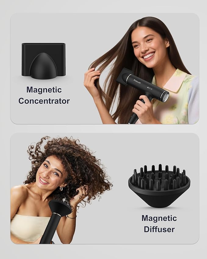 Foldable Hair Dryer with Diffuser, 110,000 RPM Professional High Speed Blow Dryer with Plasma Ion, 6.5Ft ALCI Cord, Concentrator & Diffuser for Men and Women, Lightweight for Travel/Home