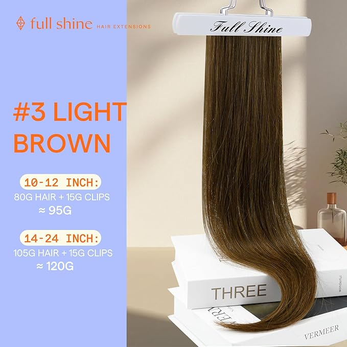 Full Shine Clip in Hair Extensions 18 Inch Brown Extensions for Women Real Hair Triple Weft Light Brown Invisible Clip in Extensions for Women Remy Hair 7 Pcs 120 G