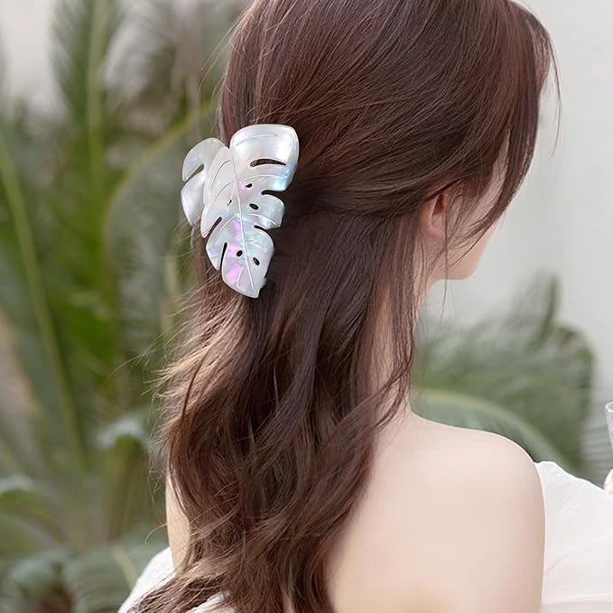 White Leaf Hair Claw Clip 3.5 Inch Strong Hold Hair Grip Clip French Design Women Girls Hair Accessories for Thick Thin Hair