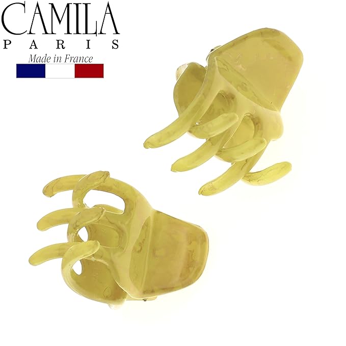 Camila Paris CP2926 French Hair Clip for Women, Small Set of 2 Green Gold Girls Hair Claw Clips Jaw. Fashion Durable Styling Hair Accessories for Women, Strong Hold No Slip Grip, Made in France