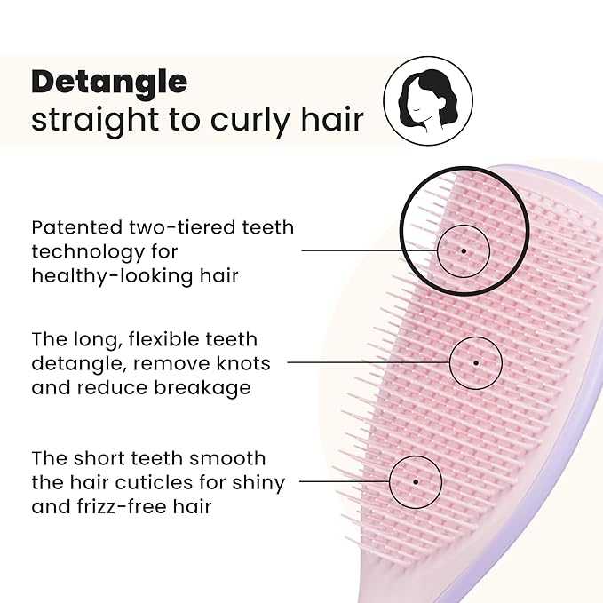 Tangle Teezer Ultimate Detangler Hairbrush for Wet & Dry Hair, Eliminates Knots & Reduces Breakage for Long, Thick, & Curly Hair Types, Large, Pink & Purple