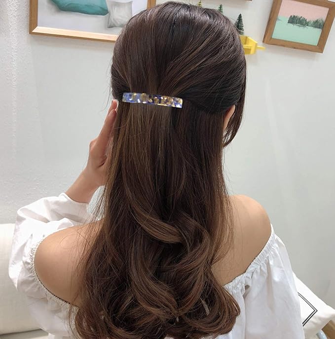 2PCS French Design Hair Barrette Tortoise Shell Celluloid Rectangle Hair Clips for Women