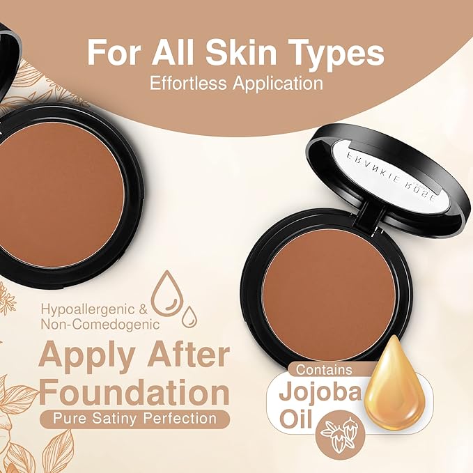 Frankie Rose Cosmetics Powder Foundation – Full Coverage Face Powder For Pores & Imperfections, Evens Out Skin Tone & Shine-Control | 58 Grams (Chestnut)