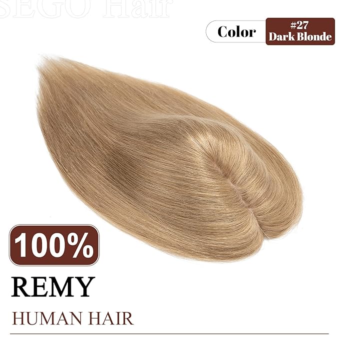 SEGO Real Human Hair Topper for Women, No Bangs Hair Topper with Anti-Slip Clips (12 Inch#27 Dark Blonde)