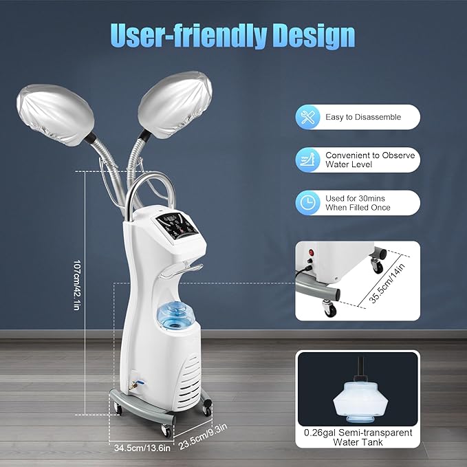 Hair Dryer, 7 in 1 Professional Hair Steamer Hair 700W Freestanding Salon Dryer with Rolling Base, Timer, Temperature and Steam Control, for Color Processor Salon SPA Home Hair Care