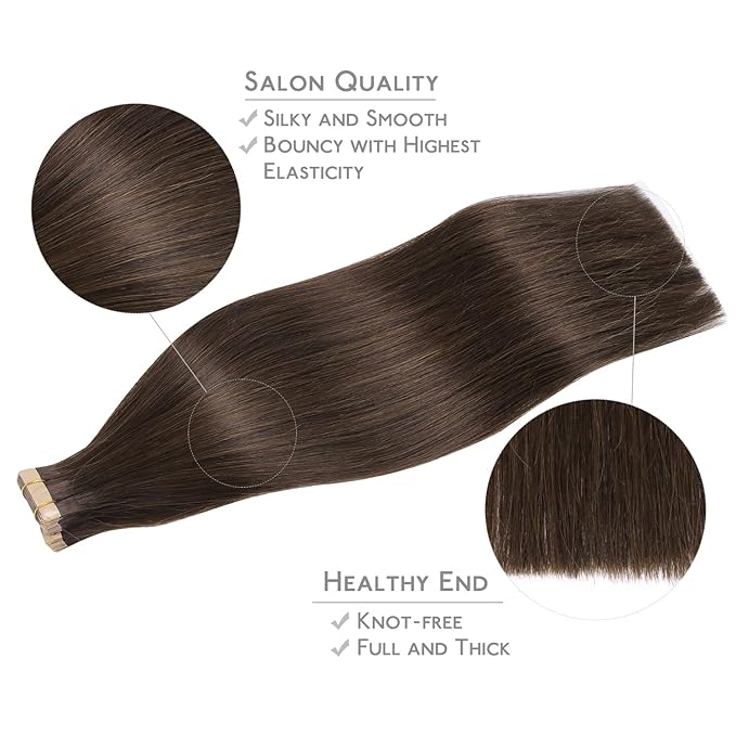 WENNALIFE Tape in Hair Extensions Human Hair, 20pcs 50g 20 inch Light Dark Brown Remy Hair Extensions for Women Tape Ins Straight Extensiones De Cabello Humano Skin Weft