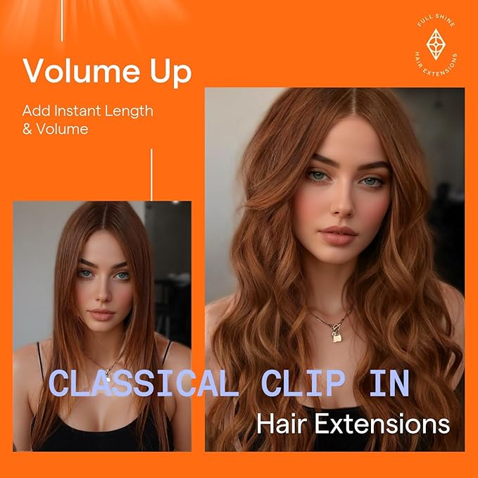 Full Shine Clip on Hair Extensions Human Hair Auburn Short Hair Extensions Clip ins Invisible Triple Weft 10 Inch 95 G 7 Pcs