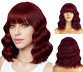 BERON 14 Inches Red Wig Short Curly Wigs Wine Red Wigs with Bangs for Women Synthetic Wig with Hairnet
