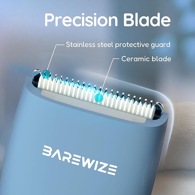 Body Hair & Pubic Hair Trimmer for Men & Women, Painless Electric Body & Bikini Shaver | Waterproof, Type-C Rechargeable, LED Light, Replaceable Blade, Manscape Personal Groomer (Denim Blue)