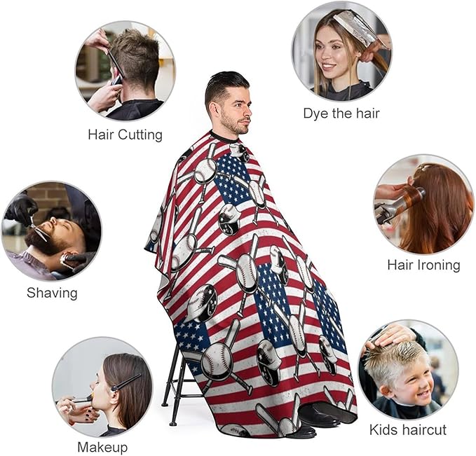 Women Vintage Baseball American Flag Barber Hairdressing Cape, Full Coverage Hairdressing Haircut Apron for Barbers, Haircut Tools