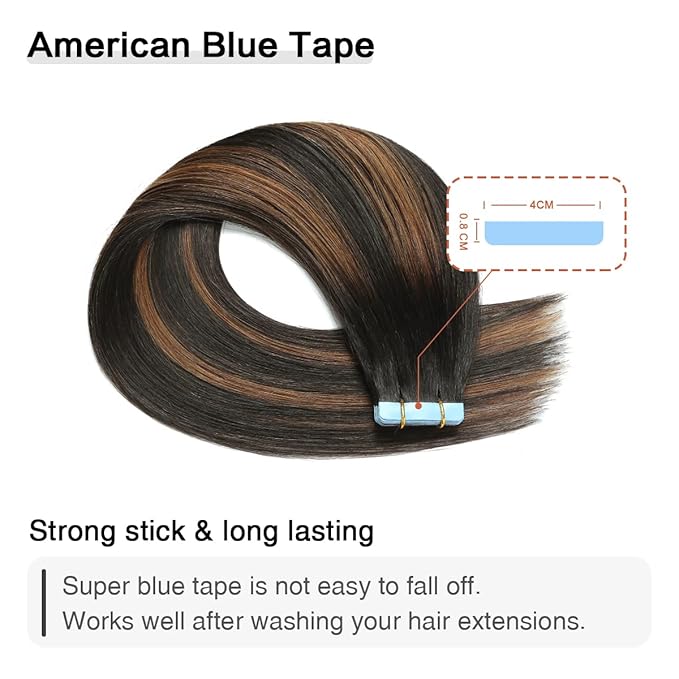 SUYYA Tape in Hair Extensions Human Hair Balayage Natural Black to Chestnut Brown 20 Inch 50g/pack 20pcs Straight Seamless Skin Weft Tape in Real Human Hair Extensions(20inch #P1B/6/T1B)