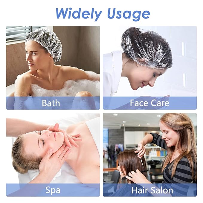 Aquior Shower Cap Disposable, 100 PCS Shower caps Large&Thick Waterproof Clear Plastic Elastic Hair Bath Caps For Women Kids Girls, Hotel and Hair Solon, Travel Spa, Home Use…