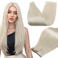 Full Shine Tape in Extensions Ice Blonde Seamless Tape in Hair Extensions Human Hair 18Inch Long lasting Adhesive Invisible Skin Weft Cuticles Aligned Bridal Hairstyles 50G 20Pcs