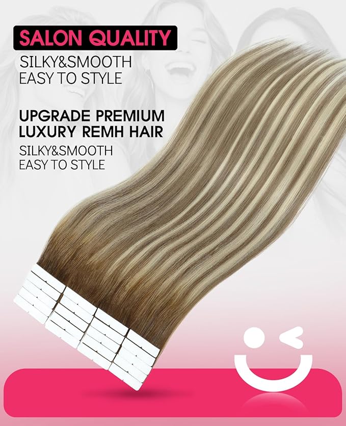 Youngsmile Injection Tape in Hair Extensions Human Hair 20pcs 50g Balayage #3/8/22 Walnut Brown to Ash Brown and Golden Blonde 22 Inch Injected Hair Extensions Straight Remy Human Hair (#3/8/22,22'')
