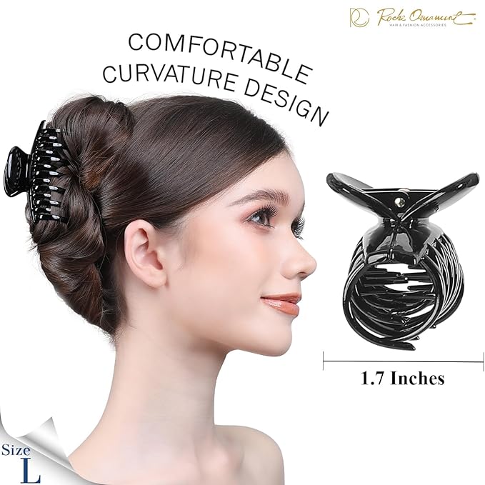 RC ROCHE 6 Pcs Double Claw Hair Clip Tooth Claw Clip Grip Tooth Jaw Clamps Thin Fine Hair Strong Hold No Slip Undo Clutchers for Women, Medium Black