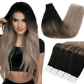 Full Shine Tape in Hair Extensions Human Hair Color 1B/18 Black to Blonde Straight Remy Double Sided Tape in Extensions Real Human Hair 16 Inch Straight Seamless Skin Weft 20PCS 50g for Wedding