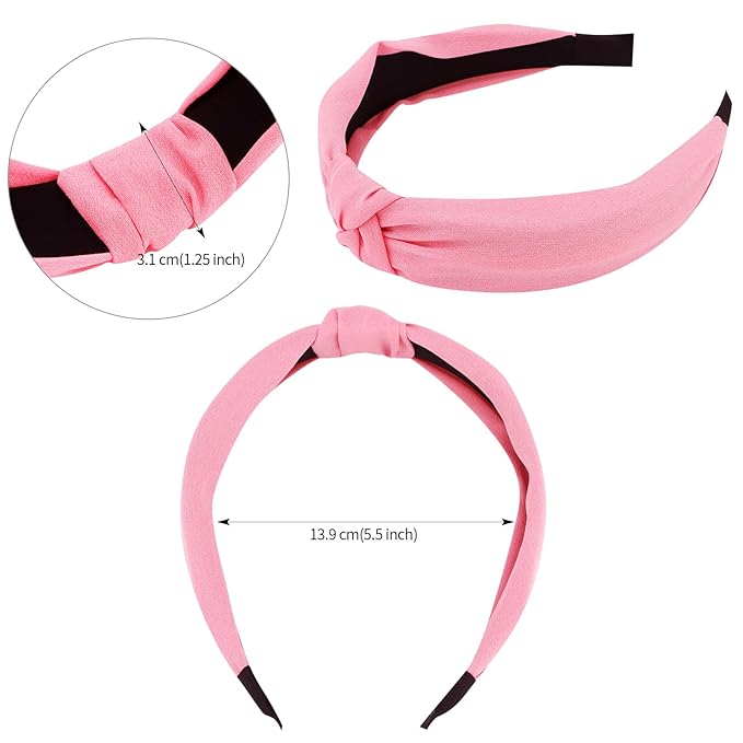 VELSCRUN 5 Pcs Wide Boho Knot Turban Headbands - Elastic Hair Accessories for Women and Girls, Pink, Red