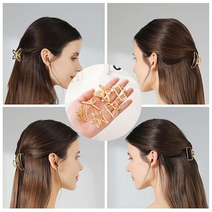 CWJCYTNSN Small Gold Hair Clips, 10Pcs Metal Hair Claw Clips for Women Thick Thin Hair, Non-Slip Hair Clips for Women and Girls, Strong Hold Hair Accessories