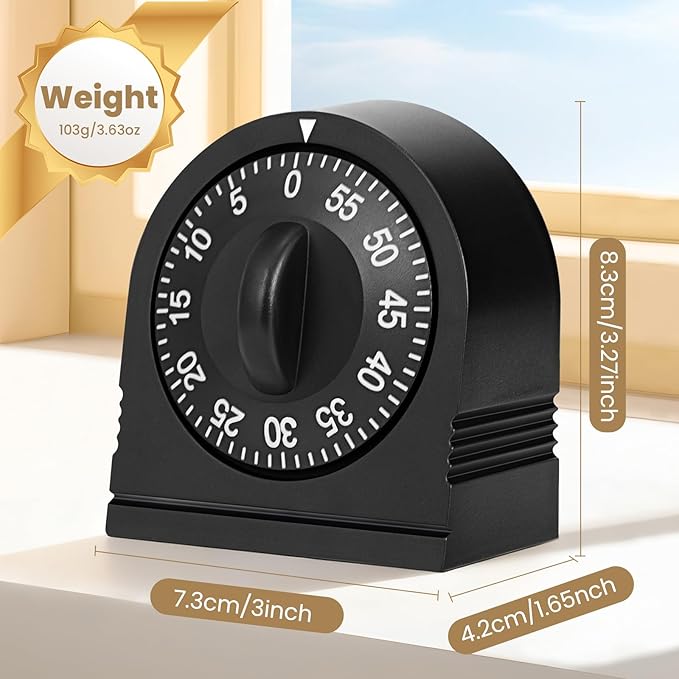 Kitchen Timers for Cooking, 60 Minute Wind Up - Chef Cooking Timer with Loud Alarm,100% Mechanical Desk Timer -No Batteries Required - Manual Countdown timers for Home, Study and Cooking (Black)