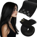 Moresoo Natural Black Clip in Hair Extensions Straight Natural Black Human Hair Clip in Extensions Remy Human Hair Long for Women Double Weft 80g/5pcs 16 inch