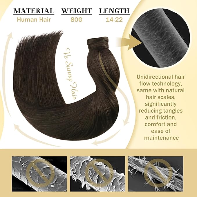 Ve Sunny Hair Extensions Ponytail Real Human Hair Wrap Around Clip in Ponytail Hair Extensions Straight Extensions Human Hair for Women Brunette Dark Brown 20inch 80G