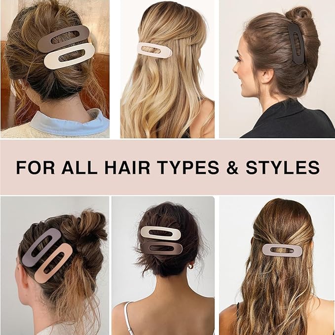 4 PCS Flat Claw Clips, Large Lay Flat Hair Clips for Women Girls, Strong Hold Non-slip Hair Claws for Thick Thin Hair (Tortoise)