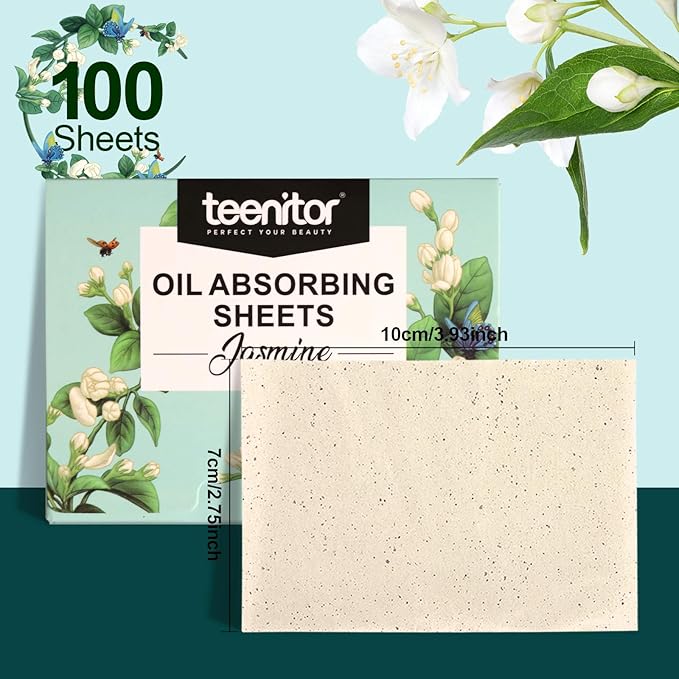 Teenitor Oil Blotting Papers for Face, 100 Sheets Jasmine Oil Blotting Sheets for Oily Skin, Oil Control Film Oil Absorbing Sheets for Face Men Women, Oil Absorbent Pads