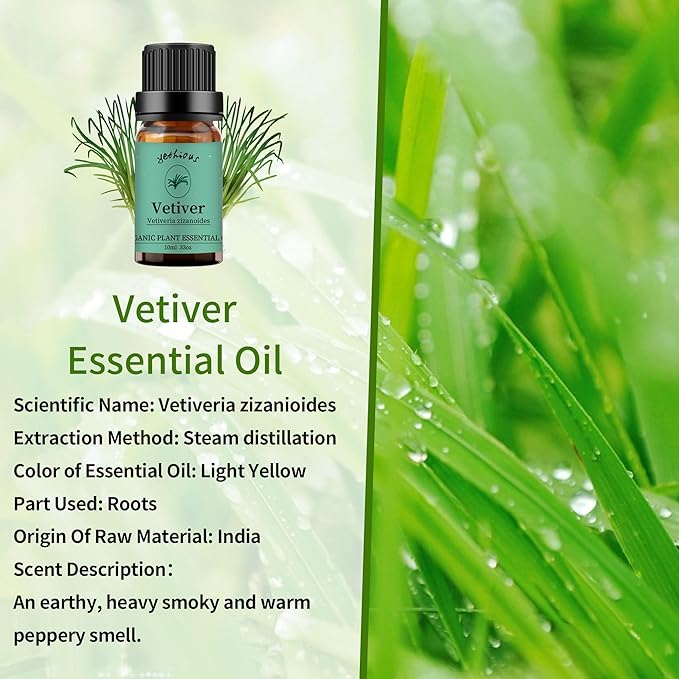 yethious Sandalwood Vetiver Essential Oil Set 100% Pure Organic Undiluted Aromatherapy Oils for Diffuser, Skin, Hair, Perfume, Soap, Candle Making 2 x 10ML