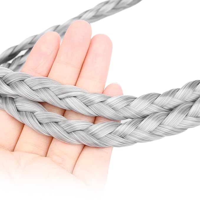 DIGUAN Double Three Strand Synthetic Hair Braided Headband Hairpiece Extension Women Girl Beauty accessory (Smoky Gray)